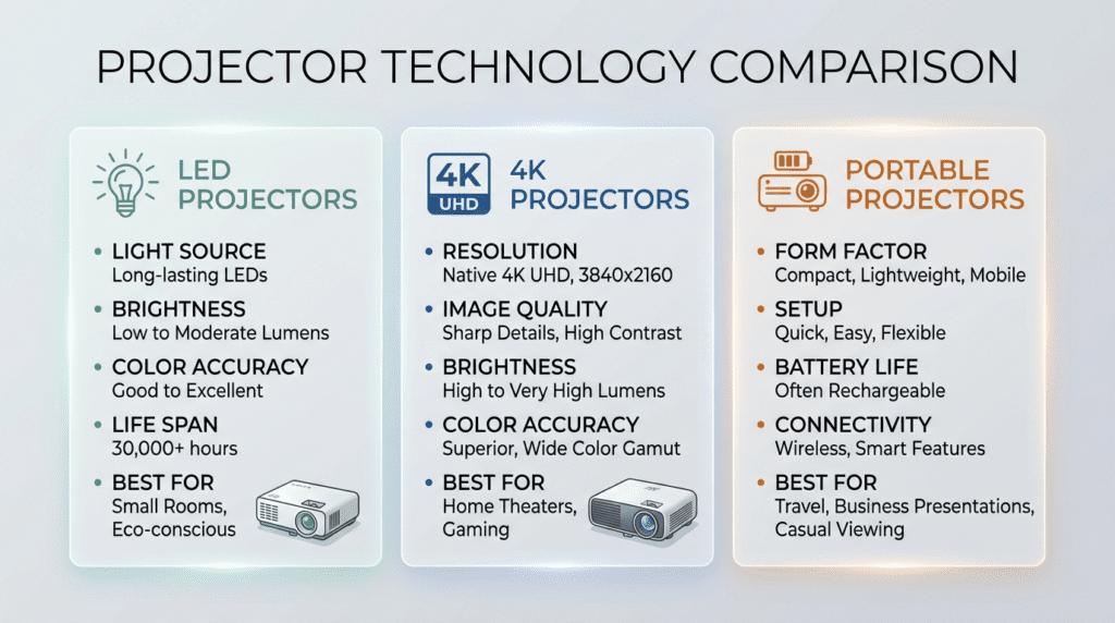 led vs 4k vs portable projector 4
