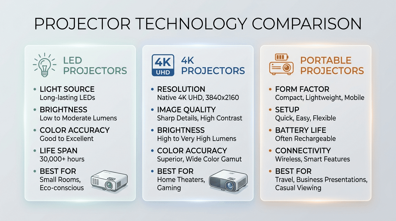 Projector Vs Led Tv LED vs 4K vs Portable Projectors: Which One Should You Rent?